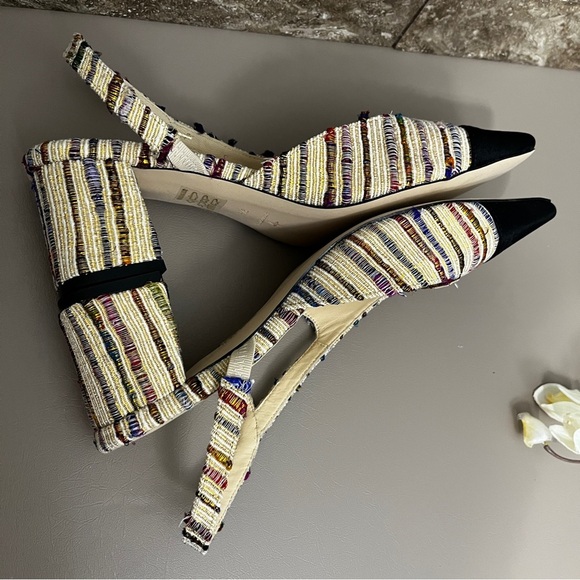 Tuckernuck Tinsley Tweed Multicolor Heels Slingback size 9.5 black toe cap - Picture 9 of 14